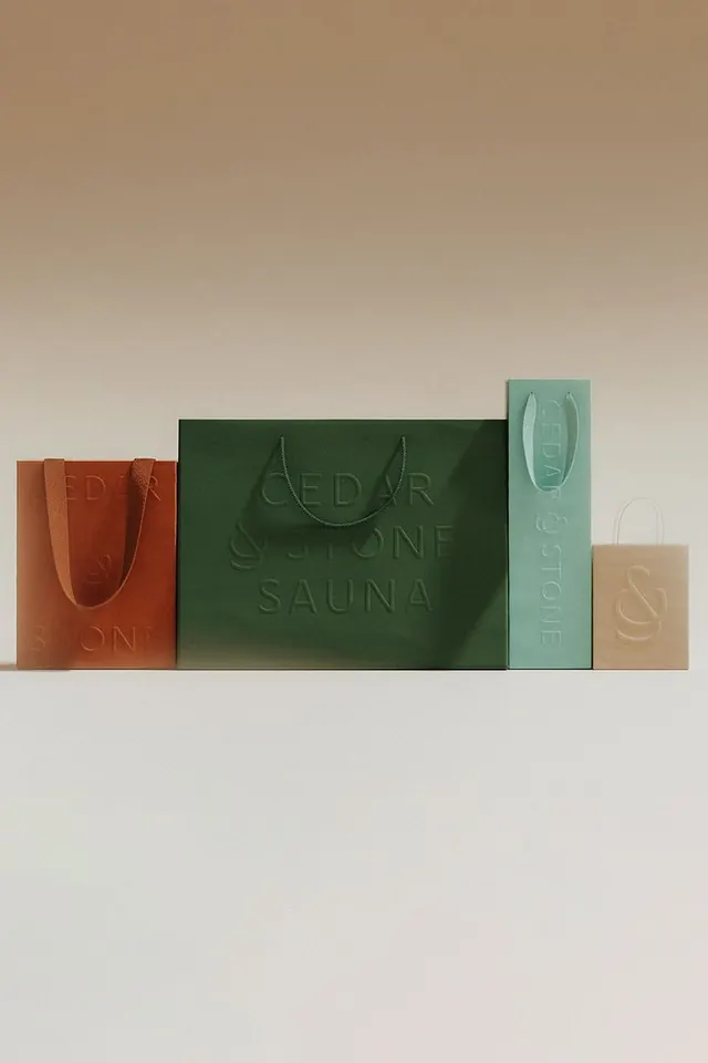 Embossed kraft packaging bag set, minimal, geometric, earthy