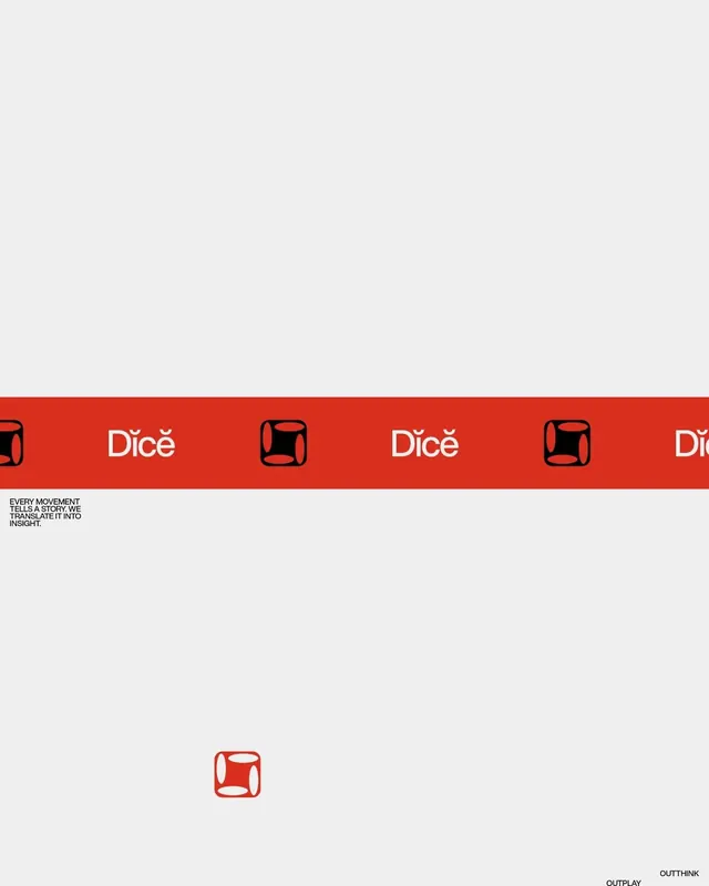 Dièce identity with red accent band and icon mark, minimal, corporate-clean, light