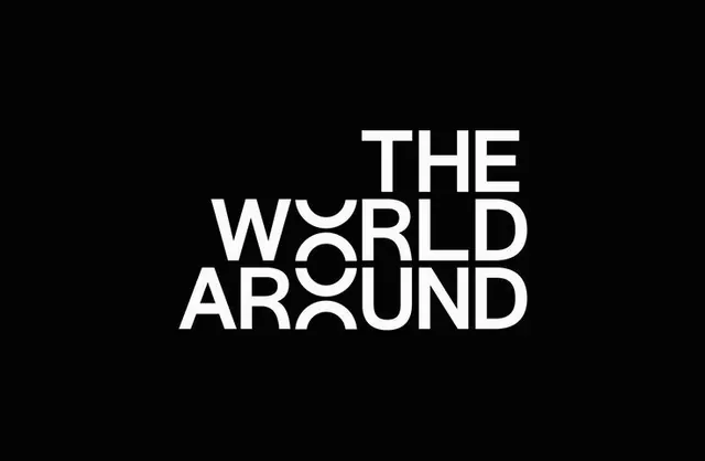 Stacked typographic wordmark with cutout detail, minimal, monochrome, dark