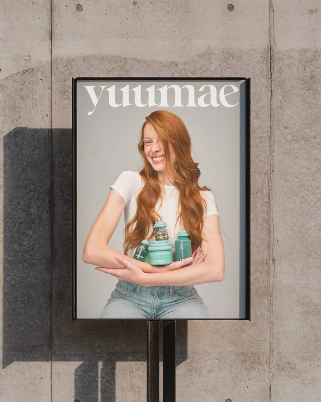 Yuumae skincare brand poster, minimal, photographic, light