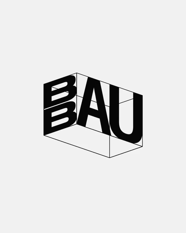 BAU isometric lettermark, geometric, minimal, monochrome