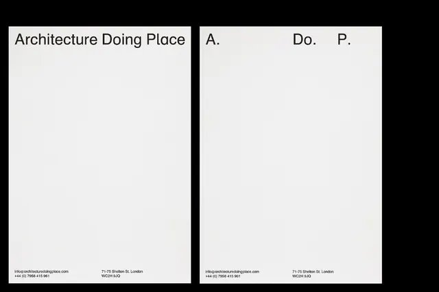 Architecture Doing Place identity, minimal, corporate-clean, monochrome