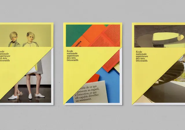 École Nationale arts school promotional cards, editorial, geometric, vibrant