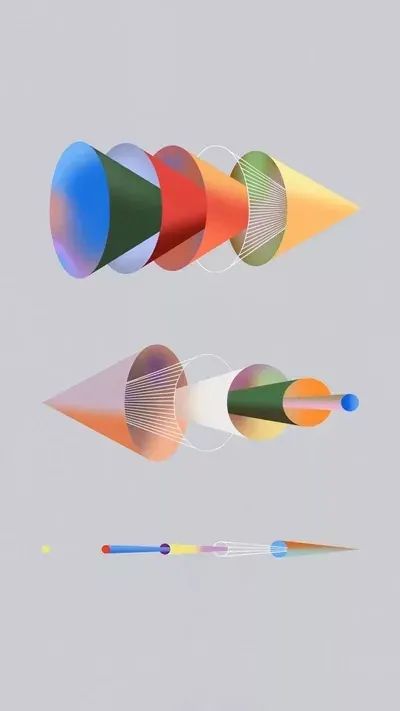 Layered geometric cone progression illustration, abstract, geometric, cool