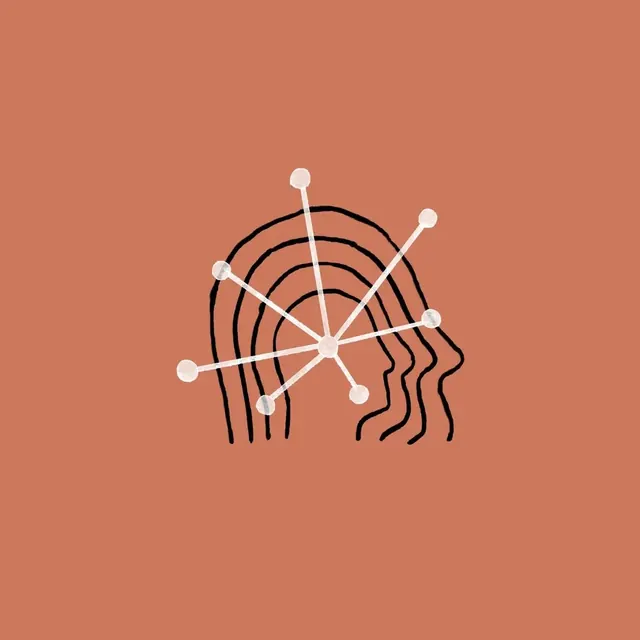 Concentric-line profile icon with node network, minimal, line-art, earthy