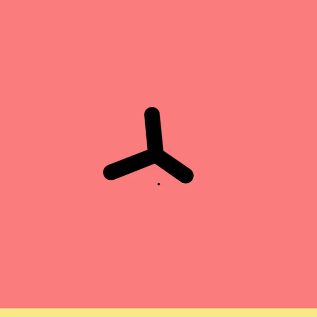 Three-pronged geometric symbol on coral, minimal, geometric, vibrant