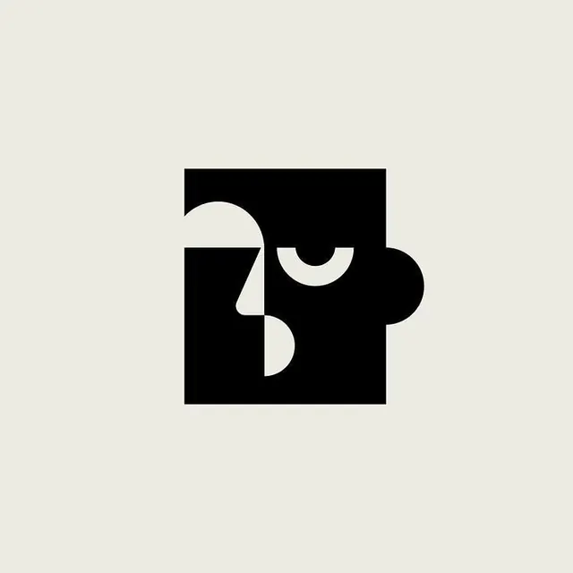 Interlocking circular forms logo, minimal, geometric, dark