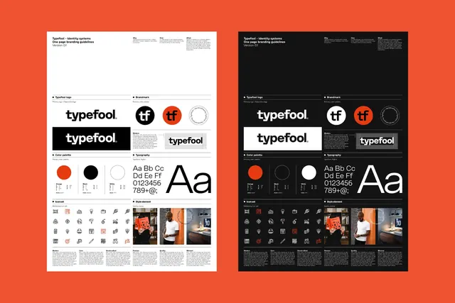 Typefool identity system guidelines, minimal, corporate-clean, dark