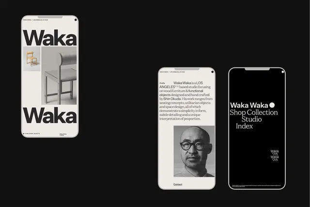 Waka Waka studio mobile brand system, minimal, editorial, light
