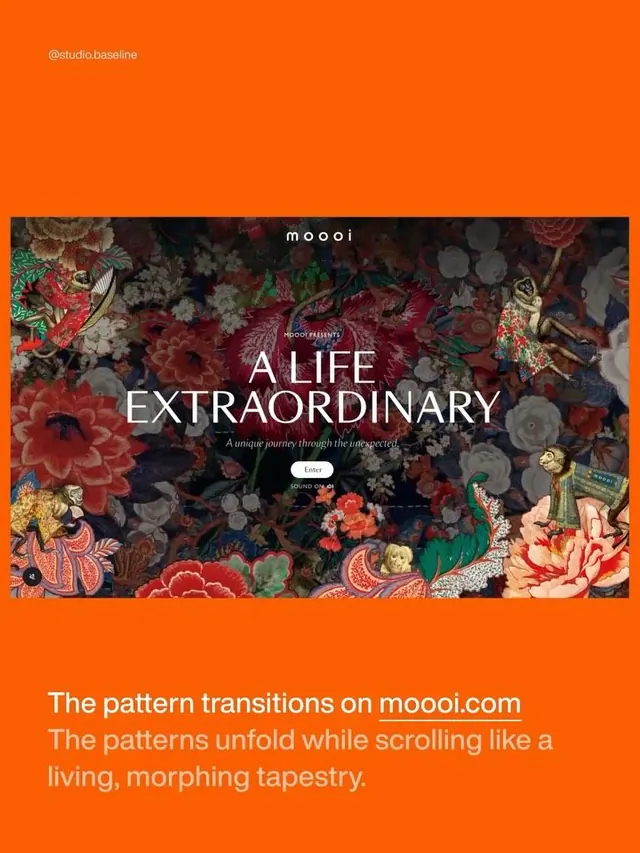 Moooi botanical-pattern hero with illustrated overlay, illustrated, organic, warm