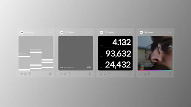 WL Trading fintech product UI cards, minimal, dark-mode, dark