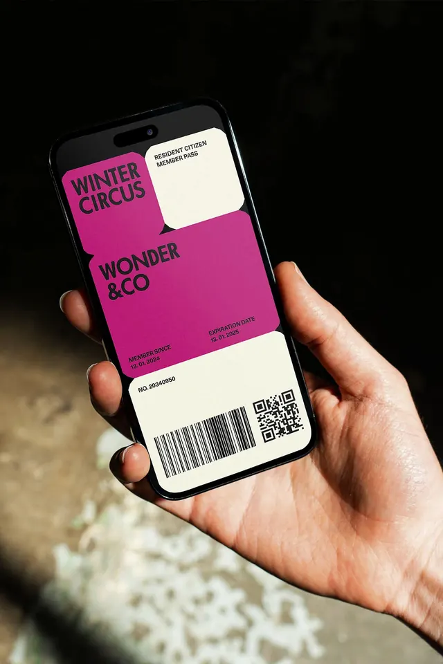 Membership card mockup with magenta design, minimal, playful, vibrant