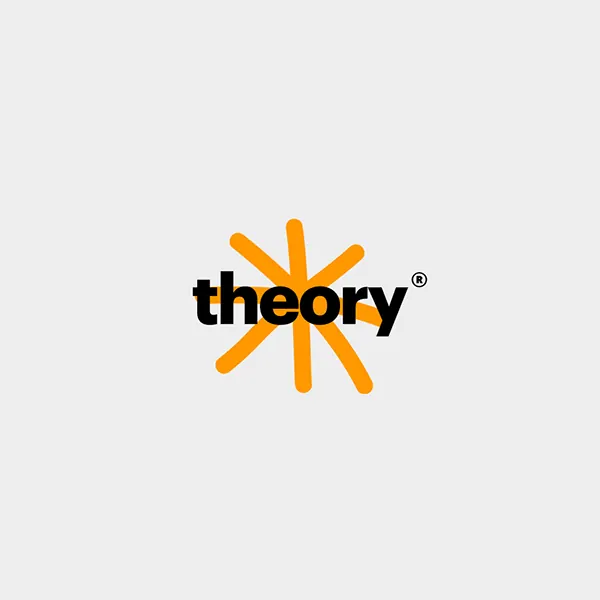 Theory orange starburst wordmark, minimal, geometric, warm