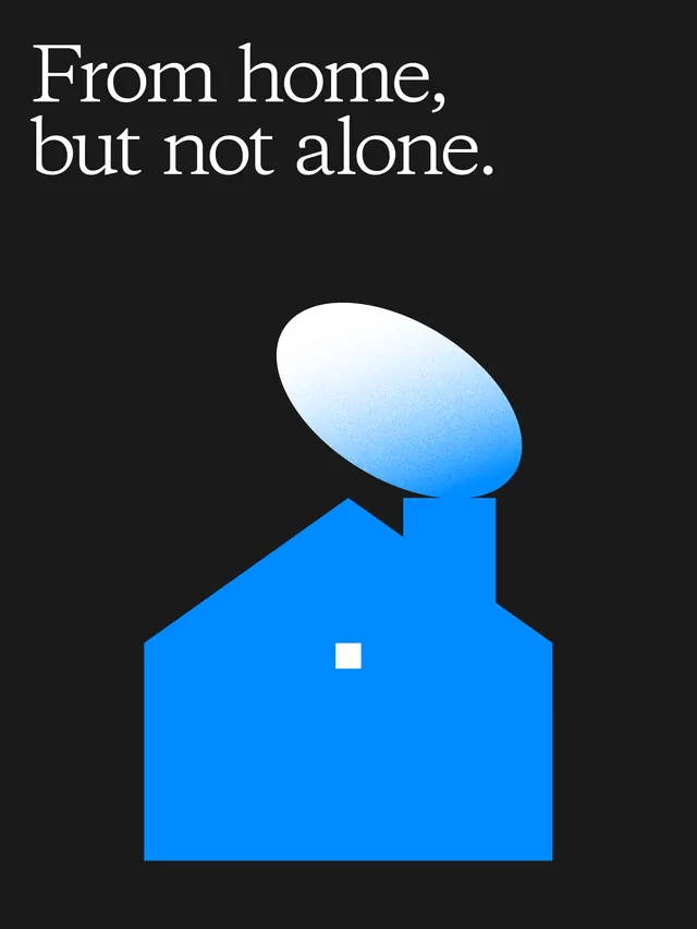 Blue house icon with connection tagline, minimal, flat, dark
