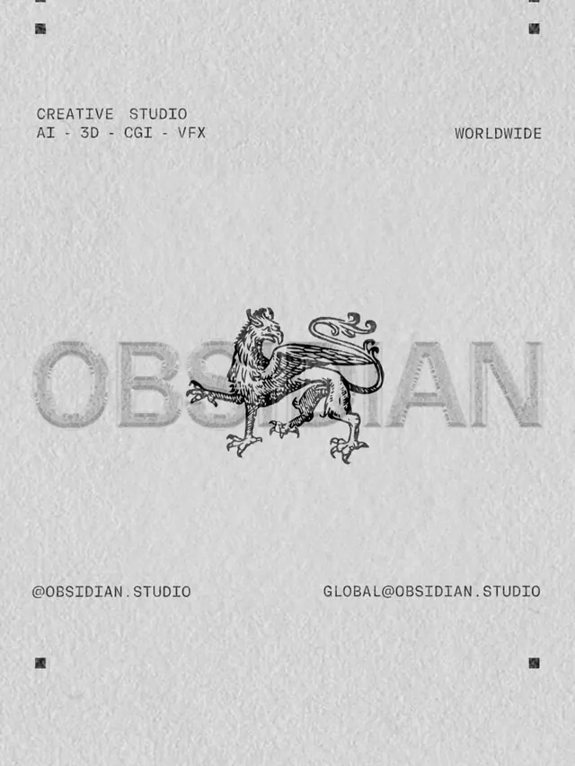 Obsidian heraldic lion wordmark, minimal, monochrome, light