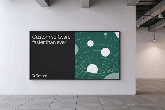 Retool brand split-screen display, minimal, geometric, dark