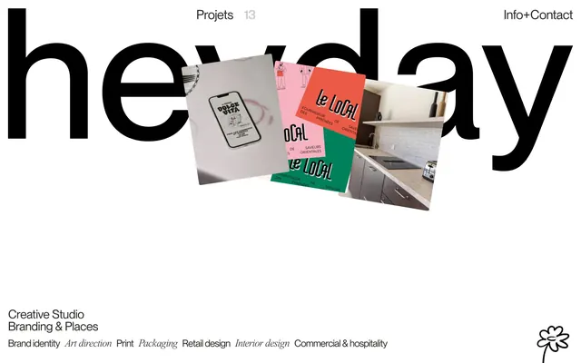 Oversized-type portfolio branding, minimal, corporate-clean, dark