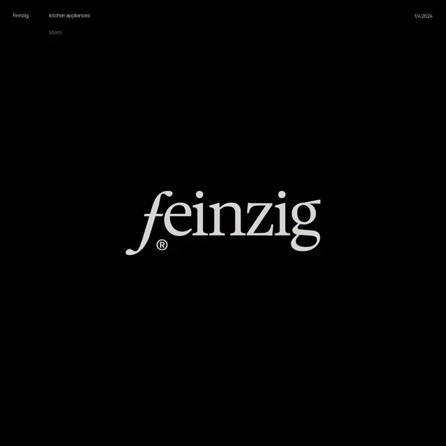 Feinzig kitchen appliances serif logo, minimal, dark-mode, dark