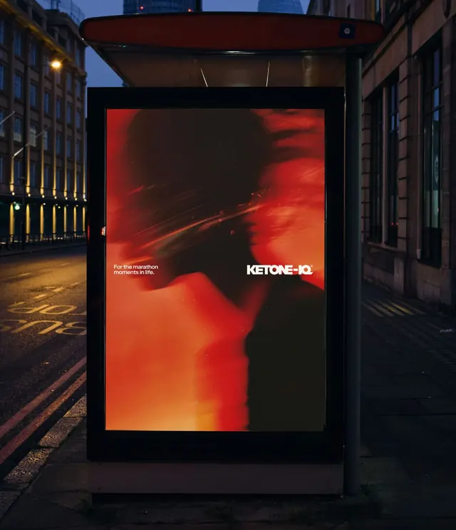 Bold digital signage with warm gradient, minimal, gradient-heavy, dark