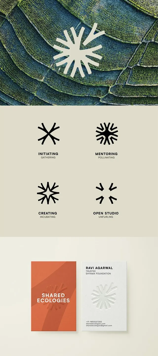 Shared Ecologies identity system, minimal, organic, earthy