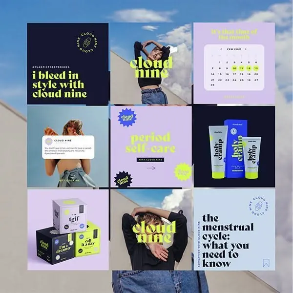 Cloud Nine  Bold Modern Period Branding on Behance  Social media design graphics Social media de, editorial, playful, dark