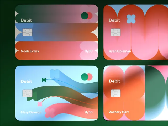 Gradient debit card designs with organic shapes, gradient-heavy, organic, gradient