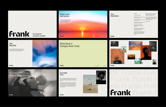 Frank editorial identity with documentary photography, minimal, editorial, dark