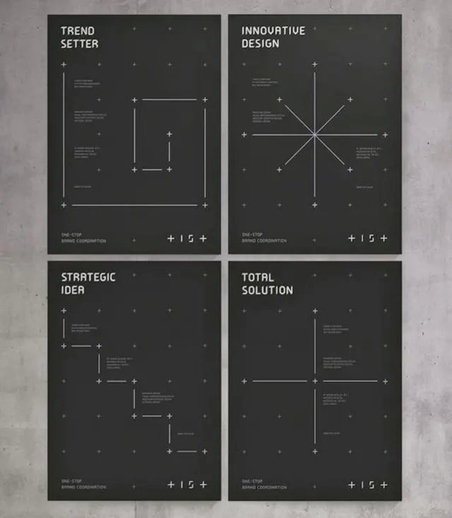 Four-panel consulting grid system, minimal, geometric, dark
