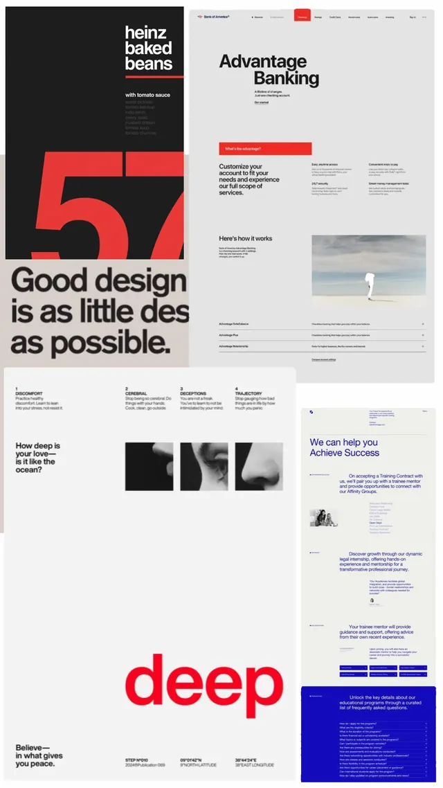 Swiss-style design portfolio case studies with grid and red accent, swiss, minimal, dark
