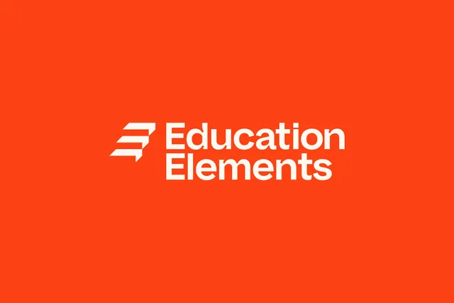 Education Elements primary logo lockup on orange, minimal, flat, vibrant
