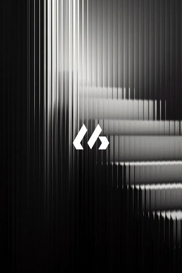 Minimal quotation mark logo with gradient vertical stripe background, minimal, geometric, dark