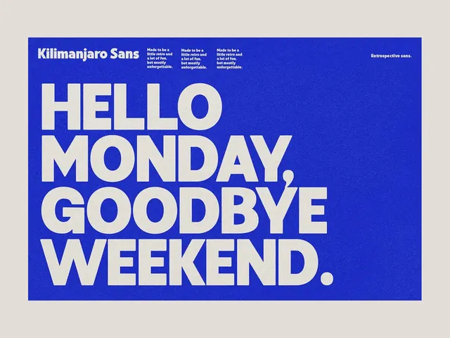 Kilimanjaro Sans type specimen, blue and beige, swiss, geometric, vibrant