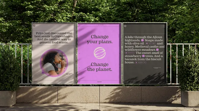Equator poster trio at a street-side display, editorial, typographic, vibrant