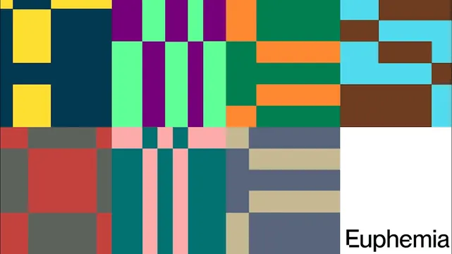 Euphemia color block grid with wordmark, geometric, flat, vibrant
