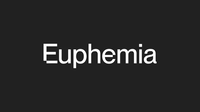Euphemia wordmark on charcoal, minimal, typographic, dark