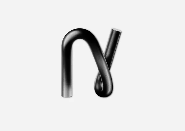 Metallic 'N' Monogram, 3d-render, minimal, monochrome