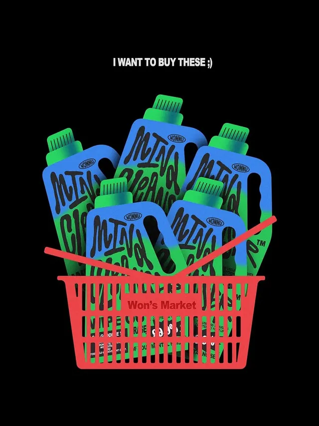 Won's Market playful product shopping basket, playful, flat, dark