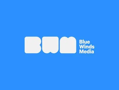 Blue Winds Media wordmark and symbol, minimal, flat, light