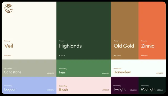 Earthy multi-segment color palette system, minimal, boxed, earthy