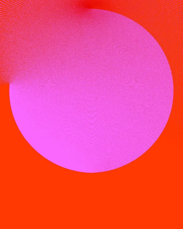 Vibrant gradient sphere with neon magenta and red, gradient-heavy, geometric, warm
