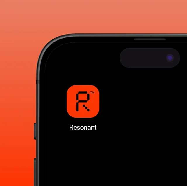 Resonant app icon on device, minimal, flat, vibrant