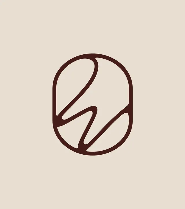 Rounded-square abstract leaf mark, minimal, line-art, earthy