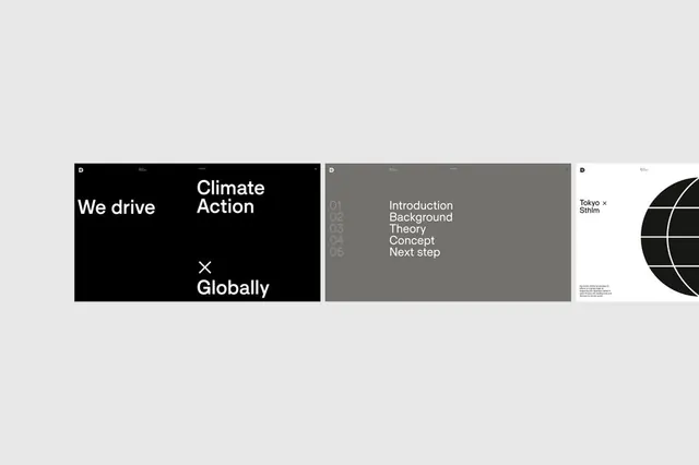 Doconomy type system: black and gray cover, numbered navigation, geometric shapes, minimal, corporate-clean, dark