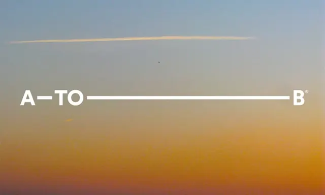 A-TO-B: Linear minimalist logo over gradient sky, minimal, gradient-heavy, light
