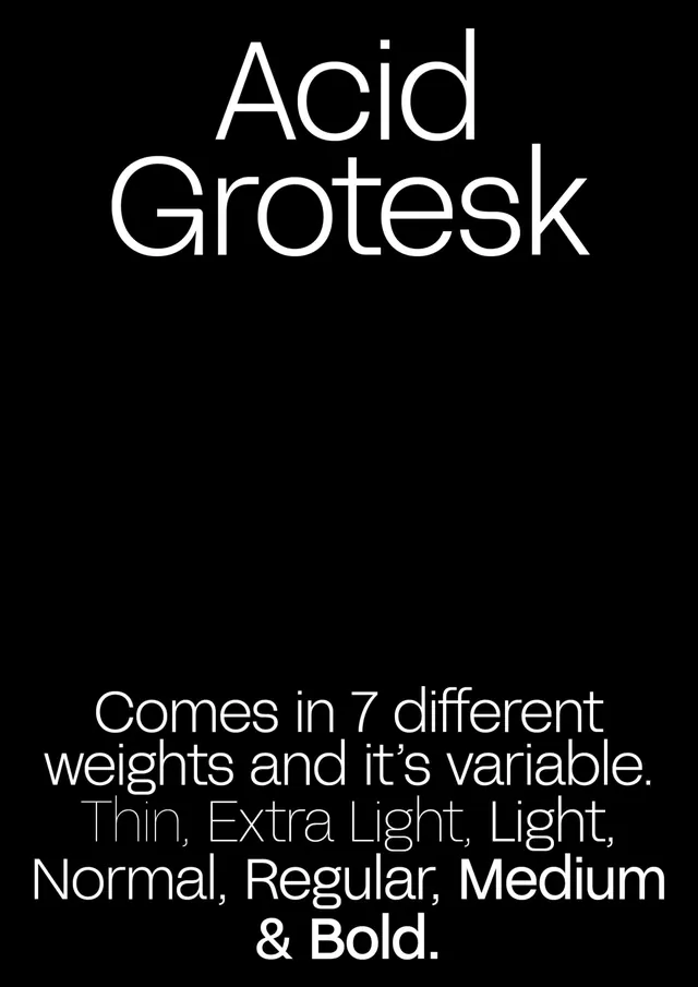 Acid Grotesk sans-serif type specimen, minimal, dark