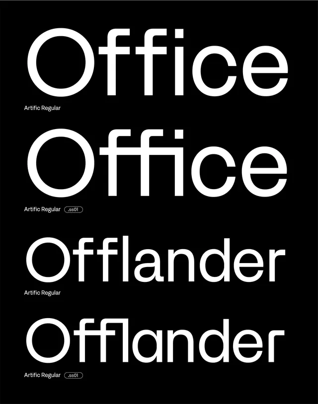 Artifice Regular type specimen, minimal, geometric, dark