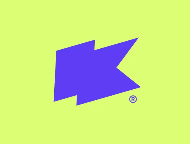 Dynamic arrow wordmark in purple and lime, geometric, minimal, vibrant