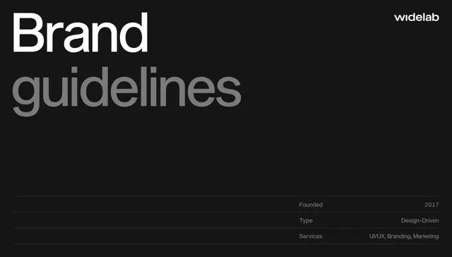 Widelab brand guidelines cover page dark minimal, minimal, corporate-clean, dark