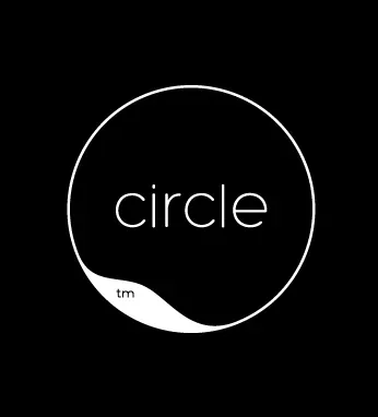 Circle wordmark with trademark symbol, minimal, geometric, dark