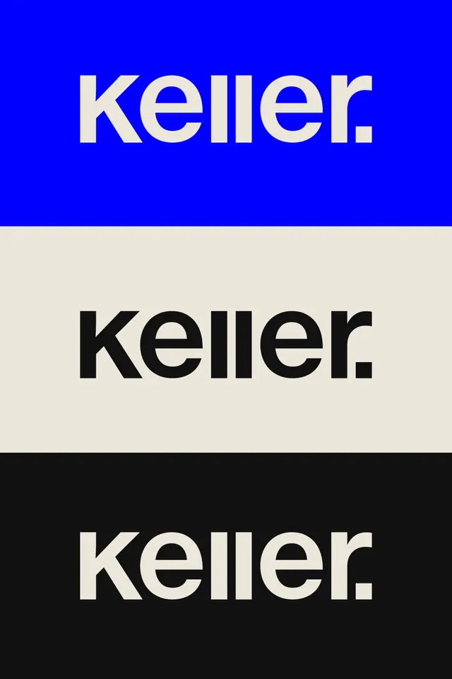 Keller wordmark duotone system, minimal, flat, dark